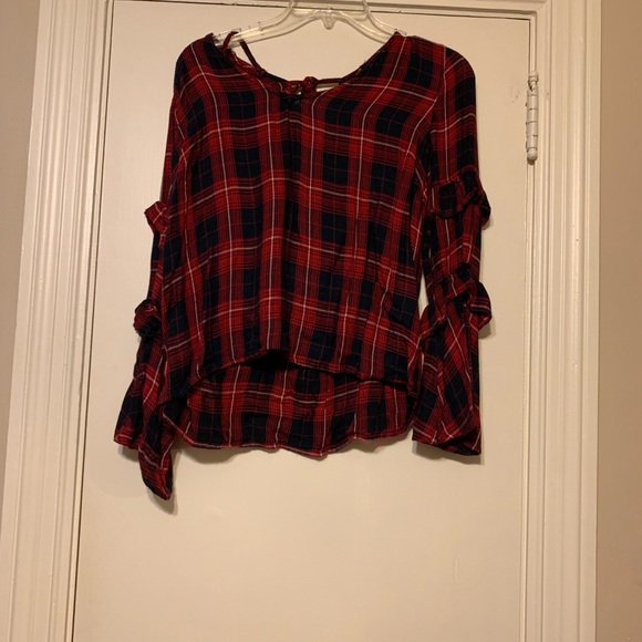 Plaid ruffle bell sleeve top - Picture 1 of 1